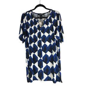 Ashley Stewart Womens Blue & White Geometric Print Shift Dress Size 18/20